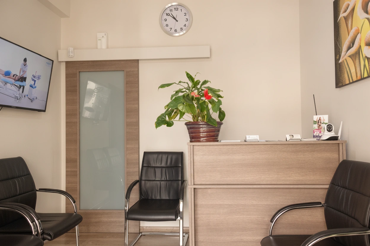 The reception and waiting area at the AK Drousiotis physiotherapy and rehabilitation centre in Limassol