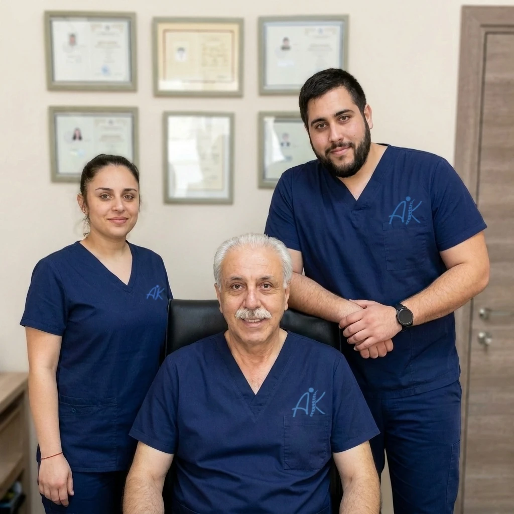 Andreas, Konstantinos and Eleni Solomou at the AK Drousiotis physiotherapy and rehabilitation centre in Limassol